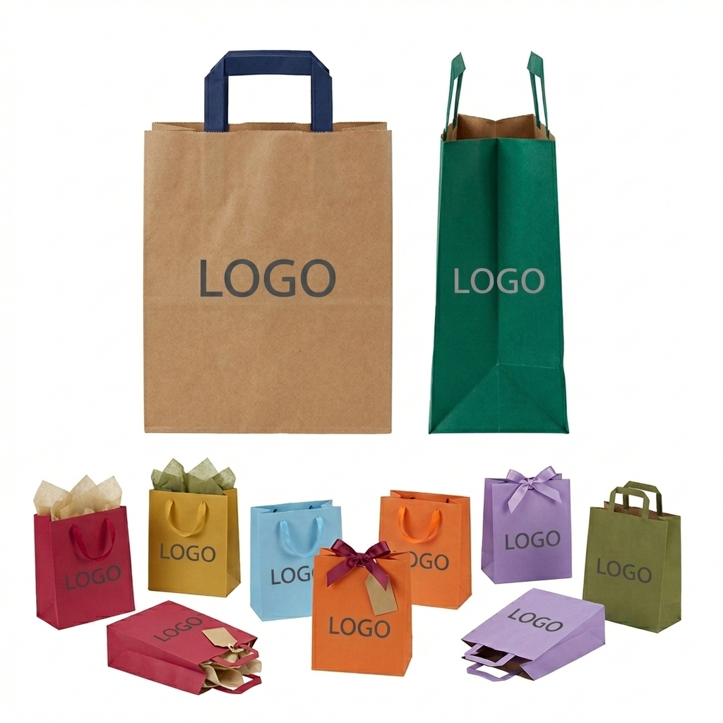 Branded Flat & Twisted Handle Stock Paper Bags - 150g Multi-Color Kraft Paper