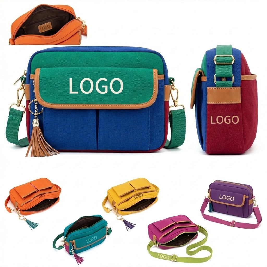 Bohemian Canvas Crossbody Bag with Fringe