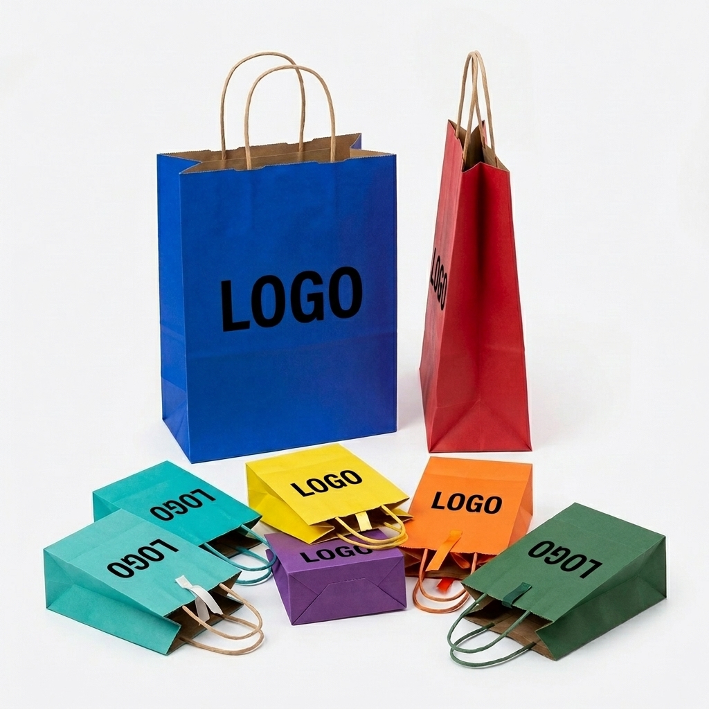 KraftColor Vibrant Paper Shopping Bags with Twisted Cord Handles