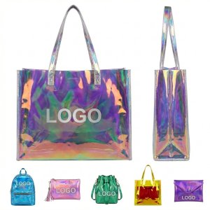 16" Iridescent Holographic Tote Bag with Handles