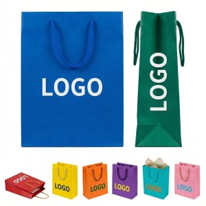 8" Assorted Color Paper Gift Bags with Reinforced Top & Cardboard Bottom