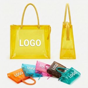 Multicolor Transparent PVC Tote Bag with Vibrant Shoulder Straps