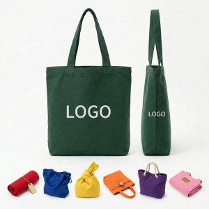 12oz Dark Green Cotton Canvas Grocery Tote with Large Branding Area